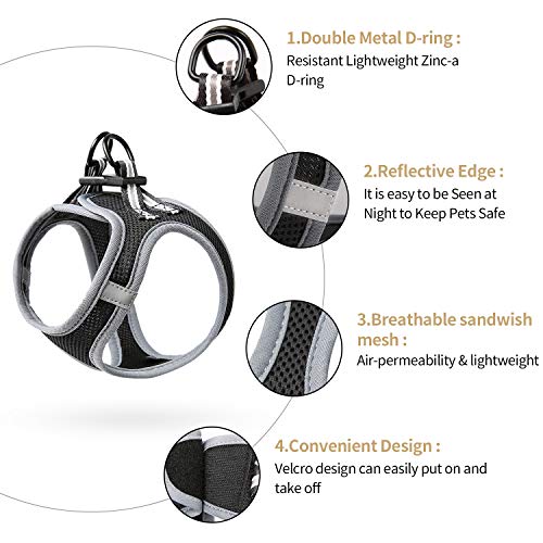 HEELE Arnés Perro Pequeño Rojo Arnés Antitirones Perros Chaleco Cómodo de Mascotas con Líneas Reflectores Mejor Seguridad en Noche, Negro y Gris, S