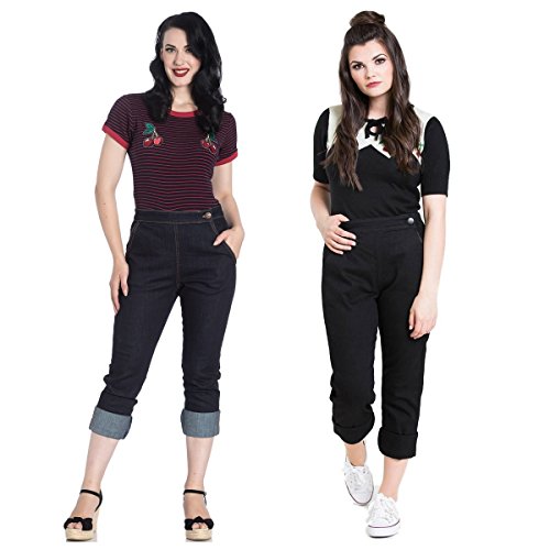 Hell Bunny Pescadores Capri Pantalones 3/4 Charlie Denim Jeans de Estilo de los años 50s Vintage Retro - Negro (3XL - ES 48)