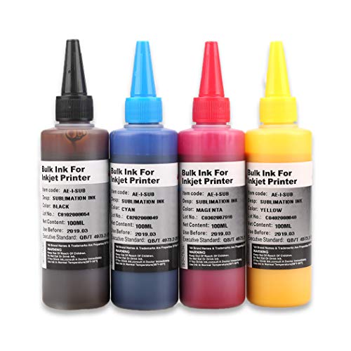 HEMEI Tinta de sublimación de 4 botellas para impresoras de 4 colores Epson / Ricoh, transferencia de prensa de calor en tazas Placas / camisas de poliéster / cajas de teléfonos / manualidades, etc.