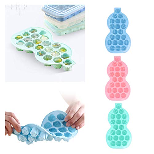 Hemoton Molde de Cubos de Hielo de 21 Ranuras Bandeja de Jabón de Chocolate en Forma de Calabaza Molde de Molde para Hacer Hielo con Flor de Rosas con Tapa para Cocina Casera (Azul)