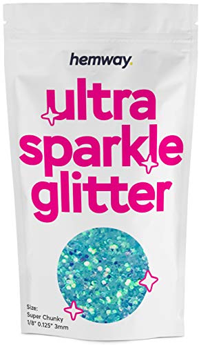 Hemway Ultra Sparkle Glitter - Super Chunky 1/8" 0.125" (3 mm) - Decoración para copas de vino para bodas, flores, cosméticos, ojos, uñas, piel y pelo, 100 g, color azul claro