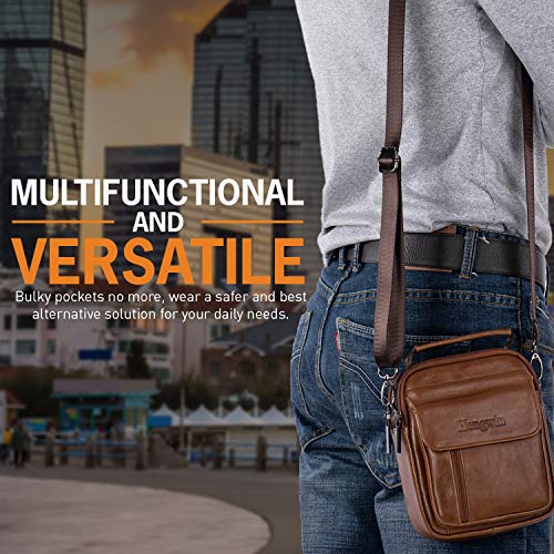 Hengying Bolso Para Hombre Piel Bolso Mensajero Pequeño Bolsa de Cuero Hombre Riñonera Bolso bandolera Bolsa de Hombro Estilo Vintage bolsa Cruzada Cuerpo Bolsa de Cinturón + Llavero de Piel