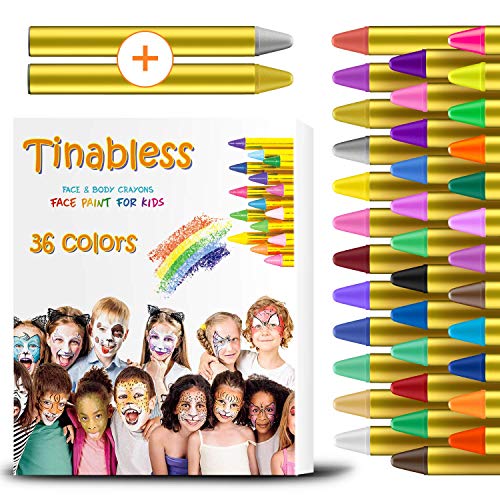 HENMI Pinturas Cara para Niños Seguridad no tóxica Pintura Facial, 36 Colores Crayons de Pintura Ajuste Halloween, Fiestas, Semana Santa,Navidad.