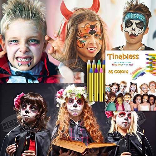 HENMI Pinturas Cara para Niños Seguridad no tóxica Pintura Facial, 36 Colores Crayons de Pintura Ajuste Halloween, Fiestas, Semana Santa,Navidad.