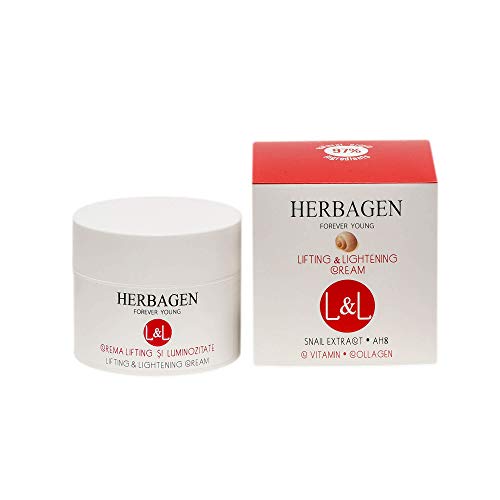 Herbagen - Crema de día antiarrugas para piel seca, arrugada o manchada, baba de caracola, colágeno marino y vitamina C, 97% de origen natural