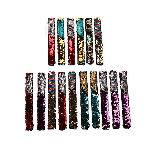 Herefun 16 Piezas Reversible Pulsera Sirena Slap, Magic Pulseras Palmada Lentejuela Juguetes con Cómodo Forro deTerciopelo Regalo, Surtidas para Fiesta y Festival, Regalos para Niñas y Niños