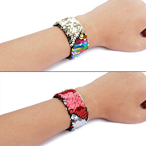 Herefun 16 Piezas Reversible Pulsera Sirena Slap, Magic Pulseras Palmada Lentejuela Juguetes con Cómodo Forro deTerciopelo Regalo, Surtidas para Fiesta y Festival, Regalos para Niñas y Niños