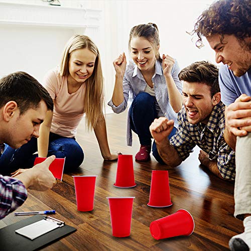Herefun Beer Pong Tazas, Vasos de Plástico Desechables para Fiestas, Cerveza Pong Set con 50 Tazas Rojos, 50 Tazas Azules, 10 Pelotas de Ping Pong Juego para Beber Cumpleaños Celebración, 16 oz