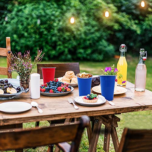 Herefun Beer Pong Tazas, Vasos de Plástico Desechables para Fiestas, Cerveza Pong Set con 50 Tazas Rojos, 50 Tazas Azules, 10 Pelotas de Ping Pong Juego para Beber Cumpleaños Celebración, 16 oz