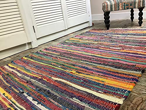 Hermosa alfombra multicolor Chindi Rag, comercio justo de Second Nature, algodón, Multi Colours, 120 cm x 180 cm
