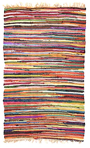 Hermosa alfombra multicolor Chindi Rag, comercio justo de Second Nature, algodón, Multi Colours, 120 cm x 180 cm