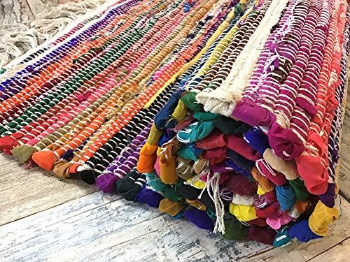 Hermosa alfombra multicolor Chindi Rag, comercio justo de Second Nature, algodón, Multi Colours, 120 cm x 180 cm