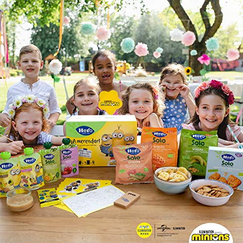Hero Baby - Pack Merienda Minions, Incluye 4 Bolsitas, 4 Snacks, Juegos y Coloreables - 605 g