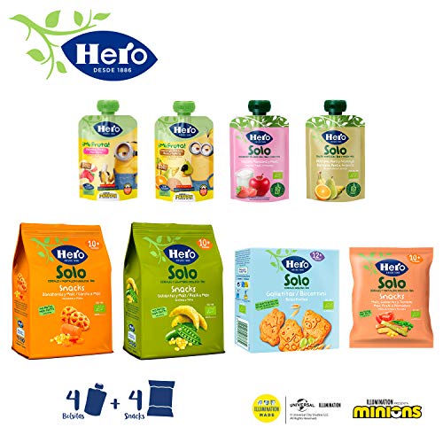 Hero Baby - Pack Merienda Minions, Incluye 4 Bolsitas, 4 Snacks, Juegos y Coloreables - 605 g