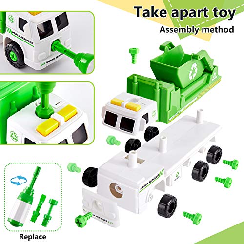 HERSITY Camión de Basura Montar y Desmontar Coches con Sonidos Vehiculos Juguete Regalos para Niños