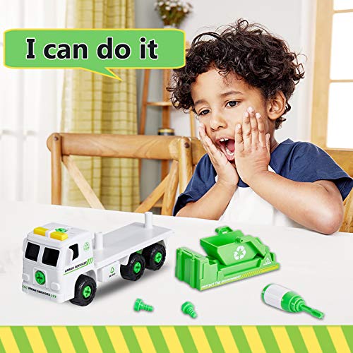 HERSITY Camión de Basura Montar y Desmontar Coches con Sonidos Vehiculos Juguete Regalos para Niños