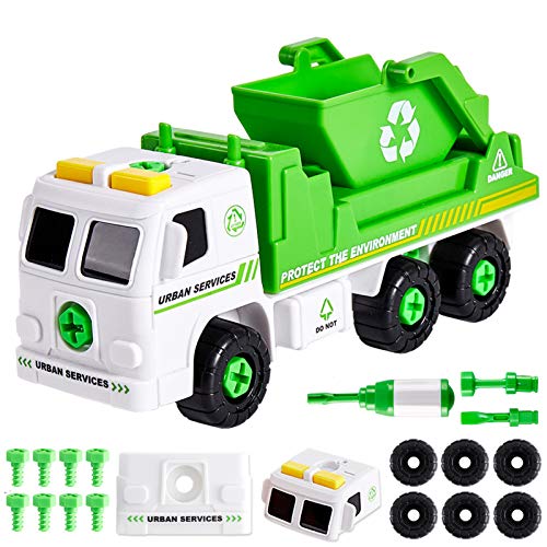HERSITY Camión de Basura Montar y Desmontar Coches con Sonidos Vehiculos Juguete Regalos para Niños