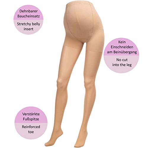 Herzmutter 20 DEN Medias Premamá - Medias Meternidad - Medias de embarazo - Panty Para Futura Mama -Para mujeres embarazadas - Juego de 1 y 2-1220 (M-L, Beige-Claro, 2x)