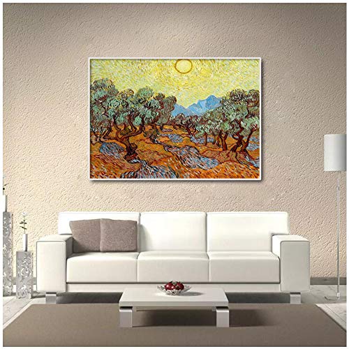 hetingyue La pintora Abstracta Oliveira bajo el Sol está Decorada por el Famoso Pintor Impresionista, pósters de Lienzo de murales e impresión de Cuadros sin Marco 50X65CM