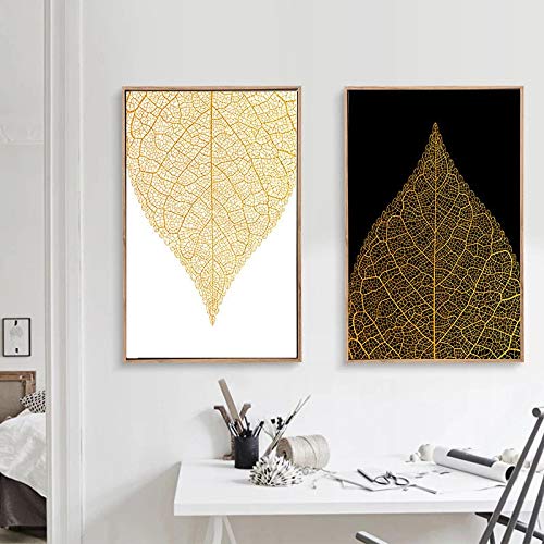 hetingyue Pintura de Lienzo nórdico sin Marco decoración de la Pared de la Familia póster Arte de la Pared impresión nórdica Moderna Imagen de Hoja de Oro Abstracta 50x70 cm