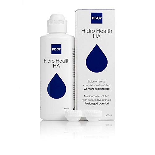Hidro Health Ha Solución Única con Ácido Hialurónico para todo Tipo de Lentes de Contacto Blandas con Portalentes Antimicrobiano, 360 ml