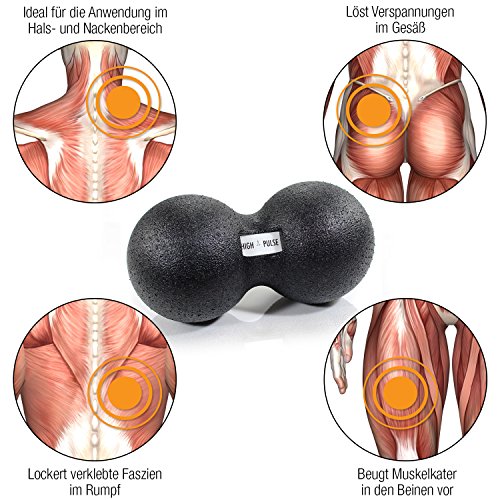 High Pulse Bolas de Masaje 12 cm + Poster Explicativo - Pelotas dobles para masaje y regeneracion muscular en cuello y espalda