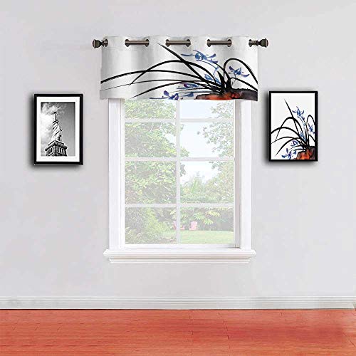 Hiiiman - Cortina opaca con cenefas antiUV, pintura clásica de tinta de orquídea, diseño artístico decorativo, juego de 1, 52 x 18 pulgadas para interior comedor o dormitorio