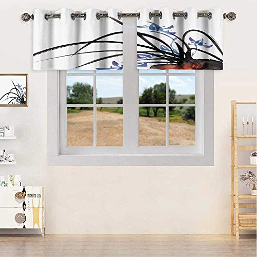 Hiiiman - Cortina opaca con cenefas antiUV, pintura clásica de tinta de orquídea, diseño artístico decorativo, juego de 1, 52 x 18 pulgadas para interior comedor o dormitorio