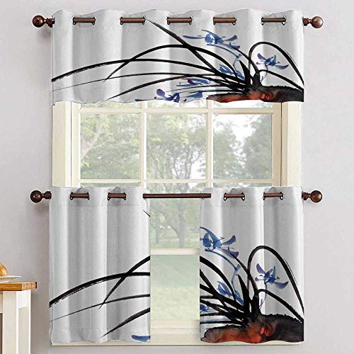 Hiiiman - Cortina opaca con cenefas antiUV, pintura clásica de tinta de orquídea, diseño artístico decorativo, juego de 1, 52 x 18 pulgadas para interior comedor o dormitorio