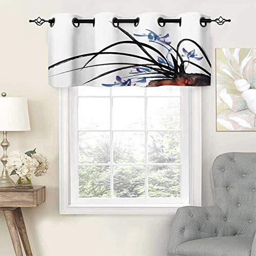 Hiiiman - Cortina opaca con cenefas antiUV, pintura clásica de tinta de orquídea, diseño artístico decorativo, juego de 1, 52 x 18 pulgadas para interior comedor o dormitorio