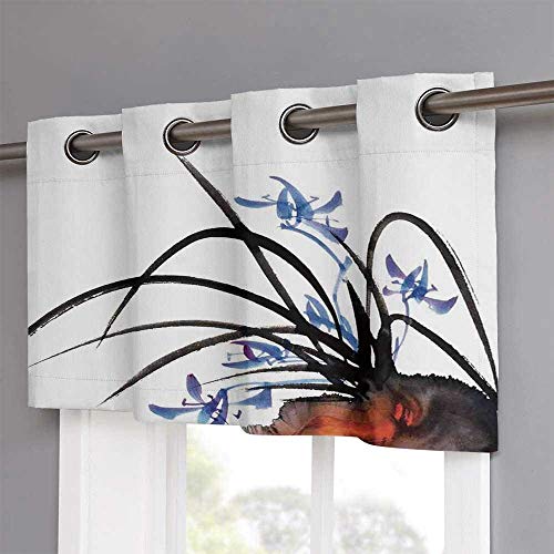 Hiiiman - Cortina opaca con cenefas antiUV, pintura clásica de tinta de orquídea, diseño artístico decorativo, juego de 1, 52 x 18 pulgadas para interior comedor o dormitorio