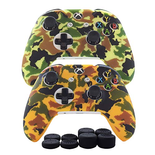 Hikfly 2pcs Silicona Gel Control de Aceite de Goma Cubierta de Piel Protectora Caso Faceplates Kits para Xbox One Control Juegos de Controladores(Amarillo, verde claro)