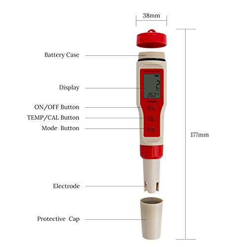 HiKiNS Medidor Digital de Calidad del Agua Alta precisión 4 en 1 PH/TDS/EC/Temp Tester para acuarios Hidropónicos Pool SPA Agua Potable