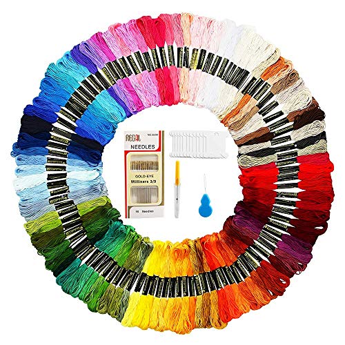 Hilo de Punto de Cruz 100 Tipos de Colores Bordados Hilo de Bordar de Algodón Kit con 10 Tablero Blanco de la Bobina y Aguja para Costura Punto de Cruz, Kit de Herramienta de Punto de Cruz