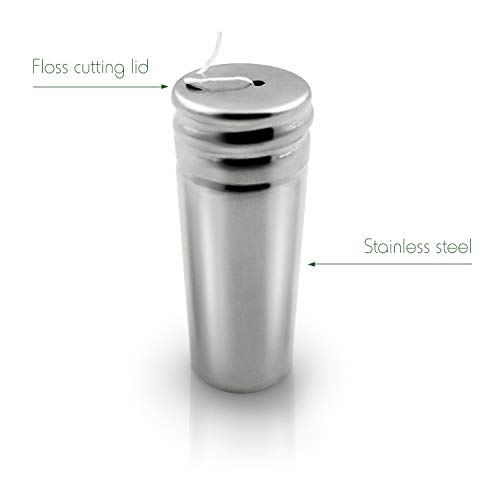 Hilo Dental Vegano | Botella + 50m Hilo Dental | Hilo Dental Biodegradable | Bote Dispensador Reutilizable de Acero Inoxidable | Higiene Dental| Bambaw