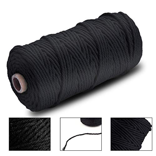 Hilo Macrame Negra Cuerda Algodó Cordel Natural para Macramé Colgador de Plantas, Envolver Regalo Navidad, Colgar Fotos, Manualidades, Costura, DIY Artesanía, Decoración Bohemia, 3mm x 100m