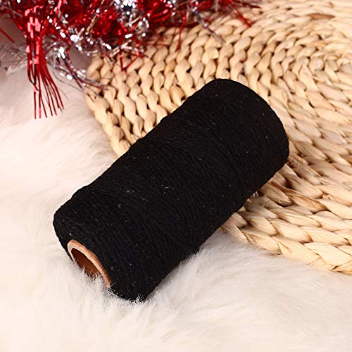 Hilo Macrame Negra Cuerda Algodó Cordel Natural para Macramé Colgador de Plantas, Envolver Regalo Navidad, Colgar Fotos, Manualidades, Costura, DIY Artesanía, Decoración Bohemia, 3mm x 100m