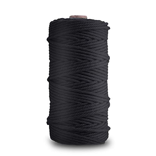 Hilo Macrame Negra Cuerda Algodó Cordel Natural para Macramé Colgador de Plantas, Envolver Regalo Navidad, Colgar Fotos, Manualidades, Costura, DIY Artesanía, Decoración Bohemia, 3mm x 100m