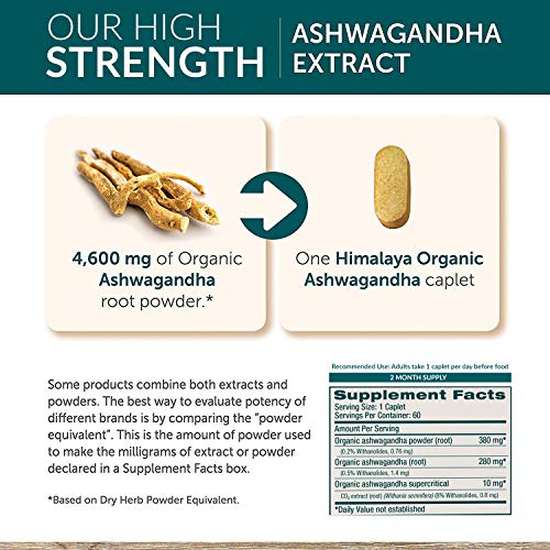 Himalaya High Strength Ashwanghanda (Ginseng Indio), Aprobado por USDA | Producto natural para el Estrés y la Energía | 4,630mg de Ashwagandha en Polvo, 60 Cápsulas | Para 2 Meses