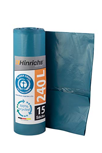 Hinrichs Bolsas de basura 240 L – gran resistencia al desgarro – rollo de 25 – Tipo 100 extra – Sacos de basura XXL bolsas de basura – 70 μ – 1000x1250 mm – LDPE – azul