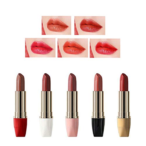 HIROCK Lápiz labial set 5 lápices labiales mate duradero hidratante antiadherente lápiz labial regalo de lápiz labial para novia (5 sticks)