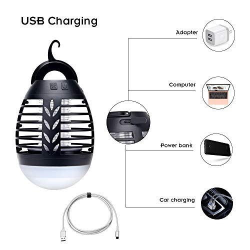 Hisome Lámpara Antimosquitos, Lámpara Camping Antimosquitos, Lámpara de Asesino del Larvas Mosquito al Aire Libre Portátil 2 en 1 Noche Lámpara LED Zapper Mosquito Recargable Impermeable para Acampar