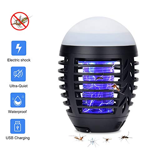 Hisome Lámpara Antimosquitos, Lámpara Camping Antimosquitos, Lámpara de Asesino del Larvas Mosquito al Aire Libre Portátil 2 en 1 Noche Lámpara LED Zapper Mosquito Recargable Impermeable para Acampar