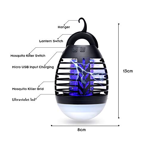 Hisome Lámpara Antimosquitos, Lámpara Camping Antimosquitos, Lámpara de Asesino del Larvas Mosquito al Aire Libre Portátil 2 en 1 Noche Lámpara LED Zapper Mosquito Recargable Impermeable para Acampar