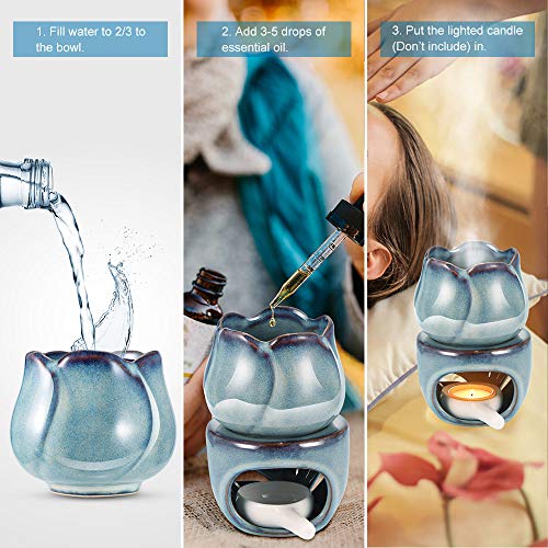 HITECHLIFE Quemadores De Aceites Esenciales 180 Ml, Cera De Cerámica Para Derretir Velas De Aromaterapia, Difusor Perfumado, Fragancia Para El Hogar, Luz De Té, Decoración De Regalo (azul)