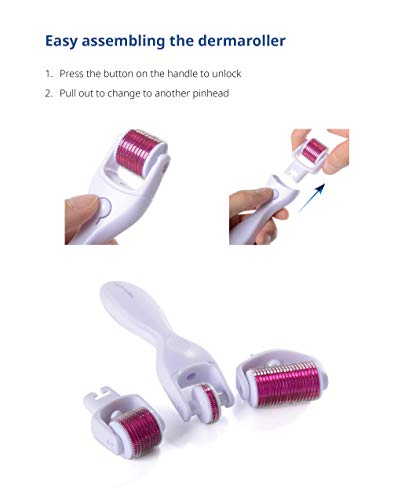 Hivexagon Derma Roller Kit - 3 Cabezales Separados de Diferentes Agujas 180 c/600 c/1200 c en 0,5 mm, 1,0 mm y 1,5 mm con Caja de Almacenamiento- Reduce Acné, Cicatrices Profundas, Estrías HG208