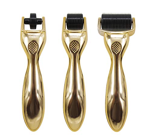 Hivexagon Derma Roller Kit - 3 Cabezales Separados de Diferentes Agujas 180 c/600 c/1200 c en 0,5 mm, 1,0 mm y 1,5 mm con Caja de Almacenamiento- Reduce Acné, Cicatrices Profundas, Estrías HG208