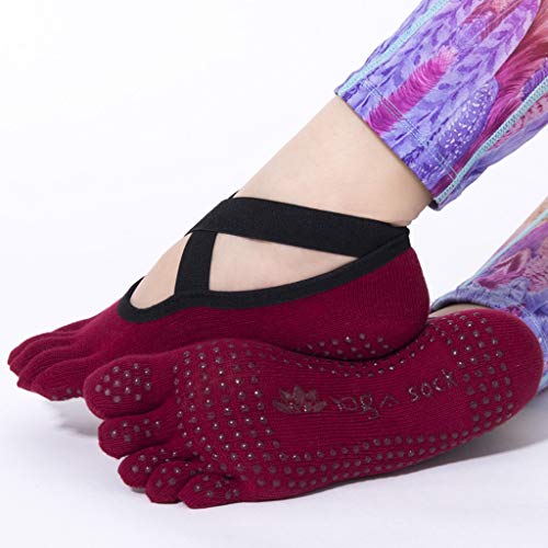 Hkwshop Yoga Deportes Cinco Dedo del pie Separador Calcetines, Pilates Yoga Ballet Calcetines con apretones de Correas pegajosa (2pack) (Color : B)