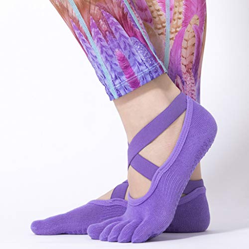 Hkwshop Yoga Deportes Cinco Dedo del pie Separador Calcetines, Pilates Yoga Ballet Calcetines con apretones de Correas pegajosa (2pack) (Color : B)