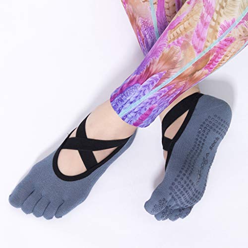 Hkwshop Yoga Deportes Cinco Dedo del pie Separador Calcetines, Pilates Yoga Ballet Calcetines con apretones de Correas pegajosa (2pack) (Color : B)